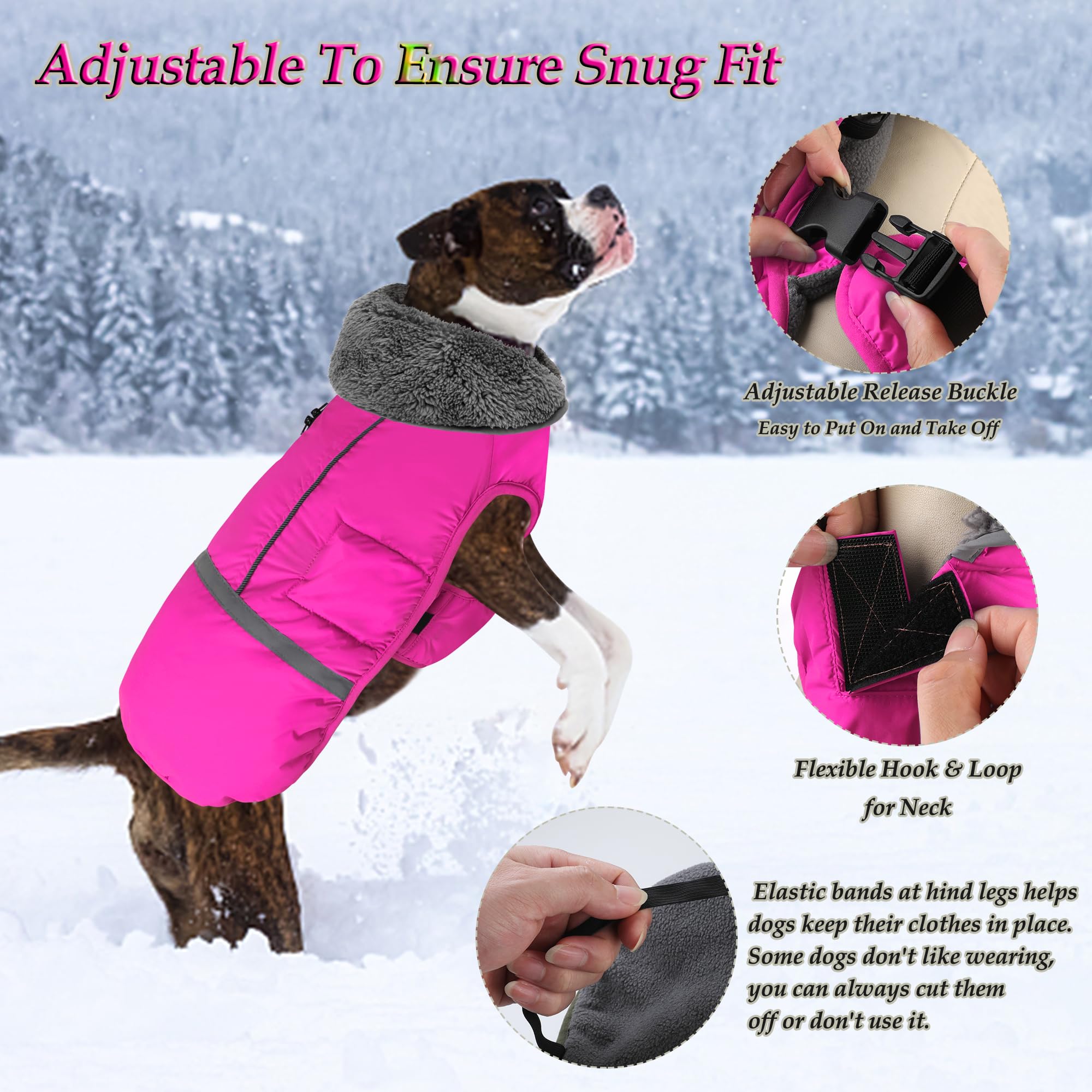 Dogcheer warm dog coat side view with buckles for easy on/off.