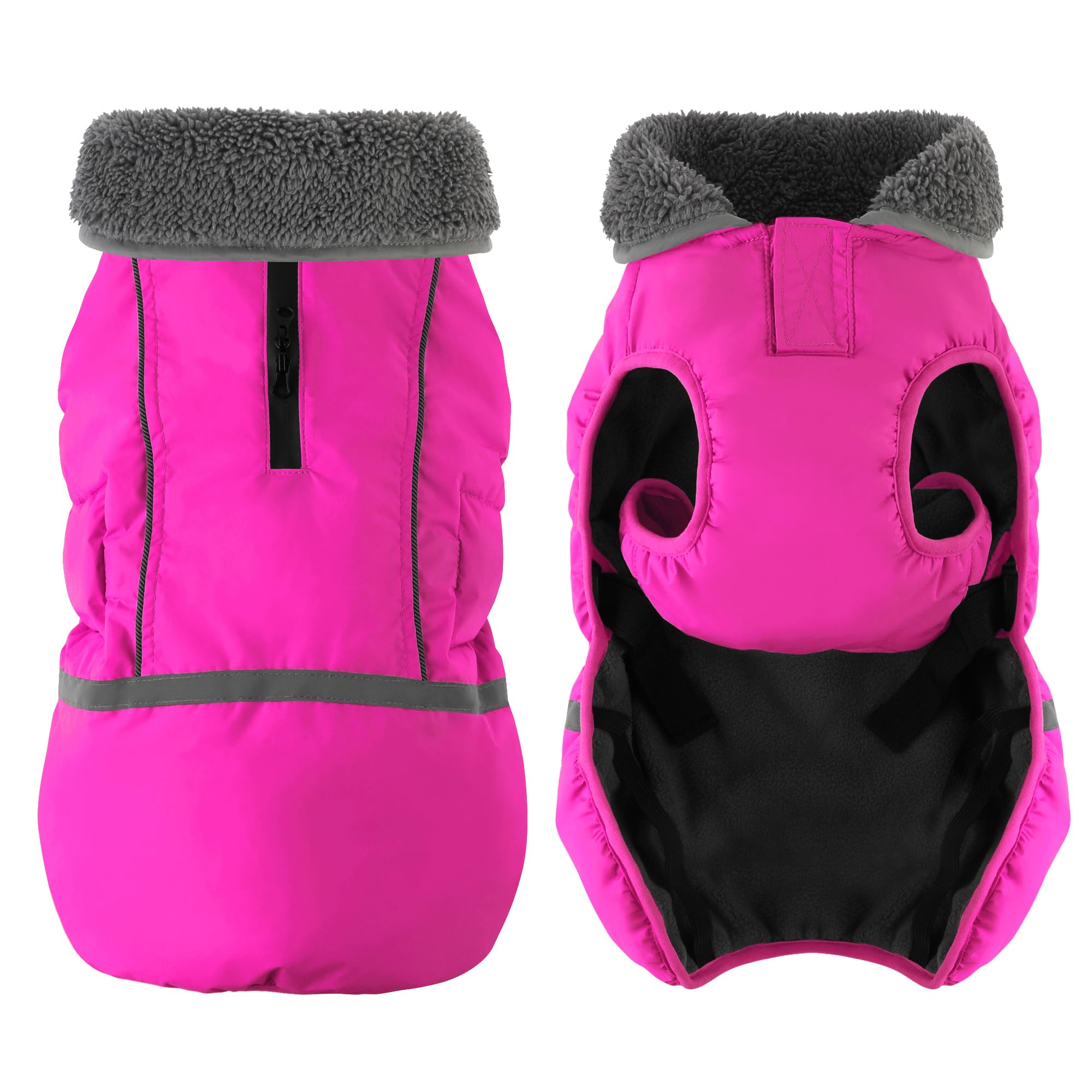 Dogcheer warm dog coat size chart showing six fit options.