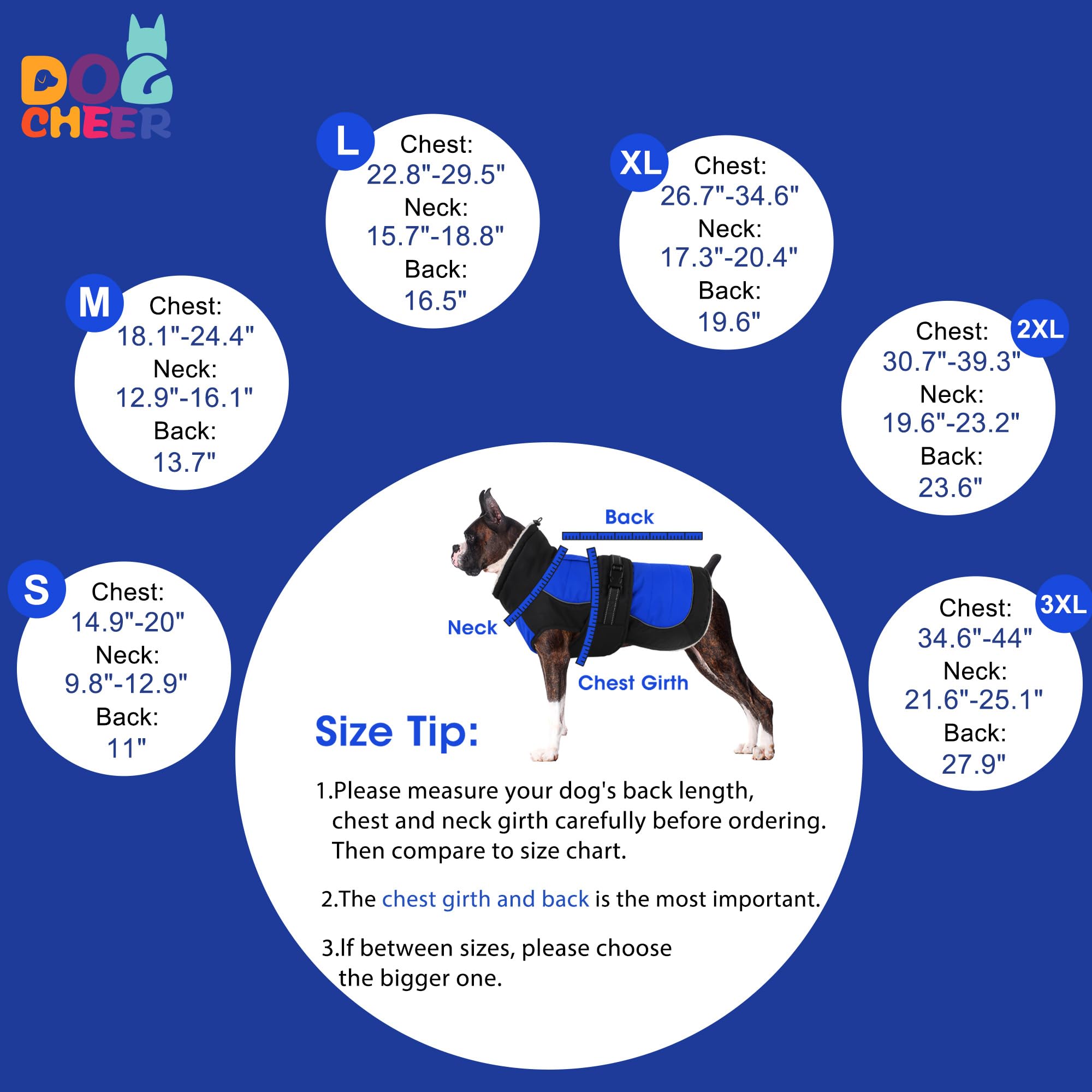 Dogcheer waterproof dog coat blue adjustable velcro—quick on-and-off for busy mornings.