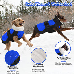 Dogcheer waterproof dog coat blue fleece inside—cozy warmth during cold outings.