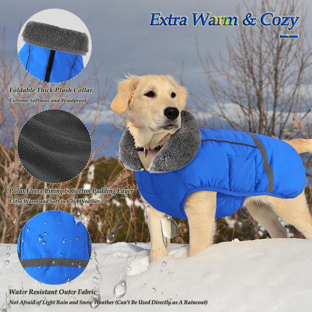Dogcheer waterproof fabric close-up in blue shows rain and snow protection.
