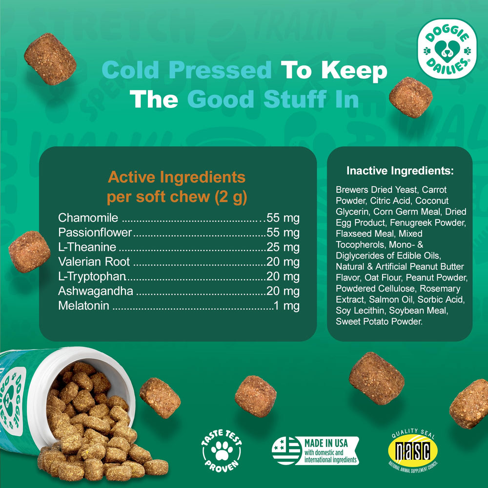 Doggie Dailies calming chews palatable formula; dogs eagerly eat