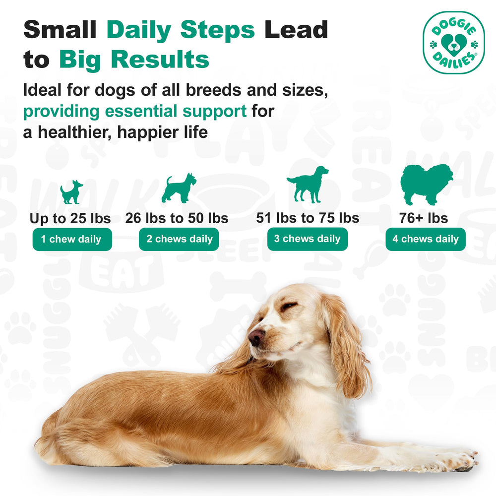 Doggie Dailies calming chews separation anxiety scenario suggests calmer pup