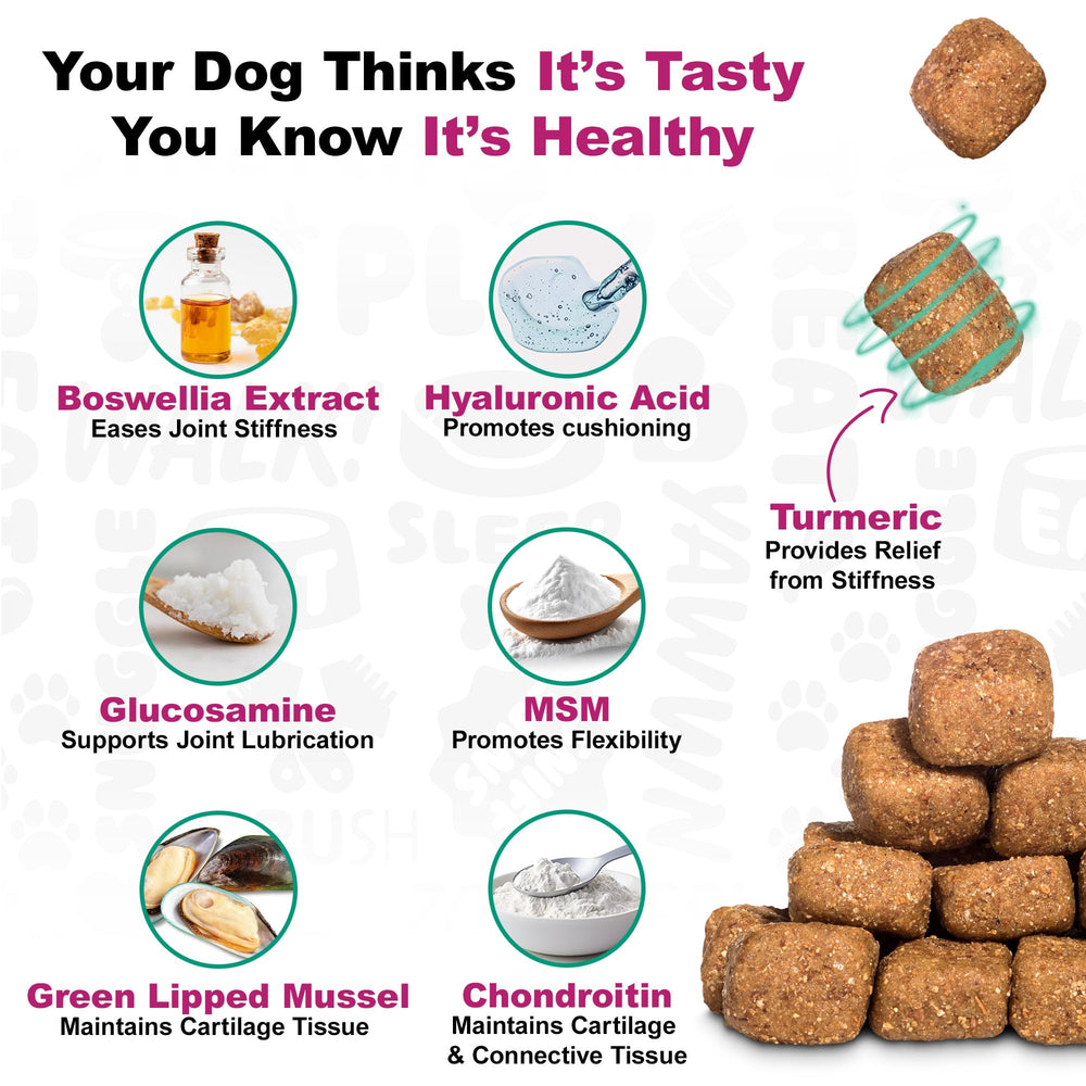 Doggie Dailies duck hip joint chews closeup highlighting chewy texture.