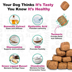 Doggie Dailies duck hip joint chews closeup highlighting chewy texture.