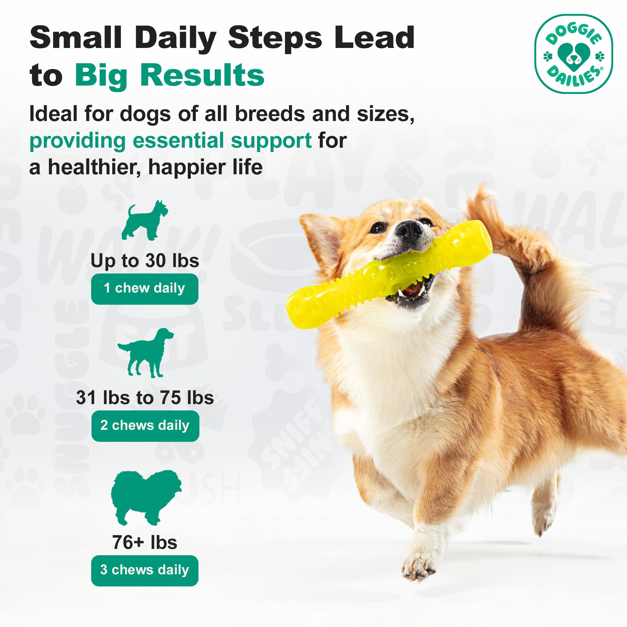 Doggie Dailies duck hip joint chews in use for easy daily treats.