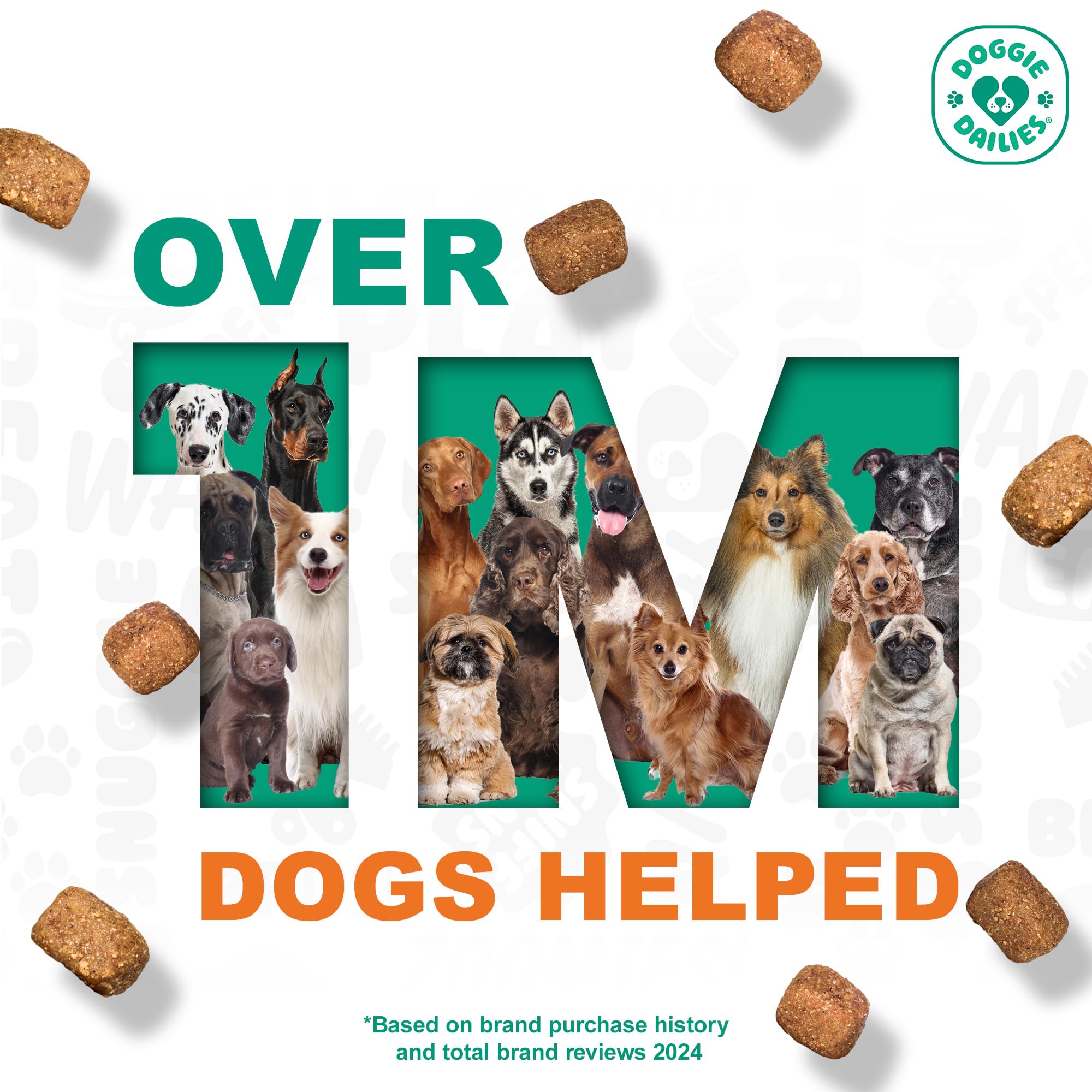 Doggie Dailies probiotics pumpkin chews dosage guide illustrates size-based dosing