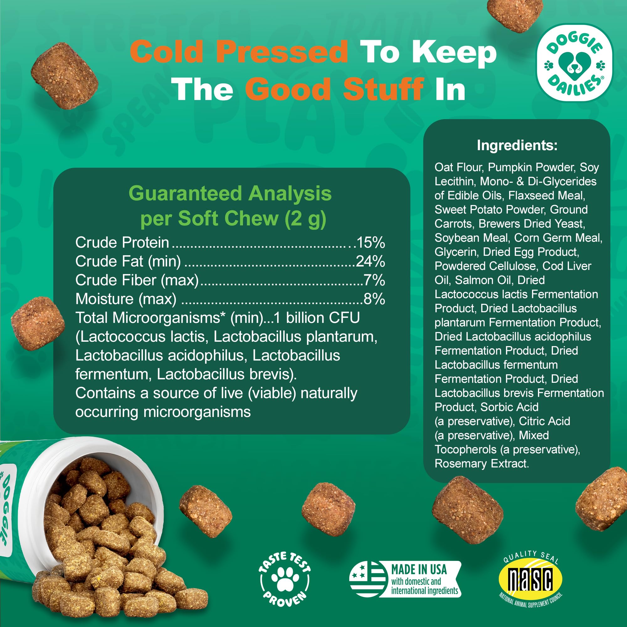 Doggie Dailies probiotics pumpkin chews taste-test shows dogs love the flavor