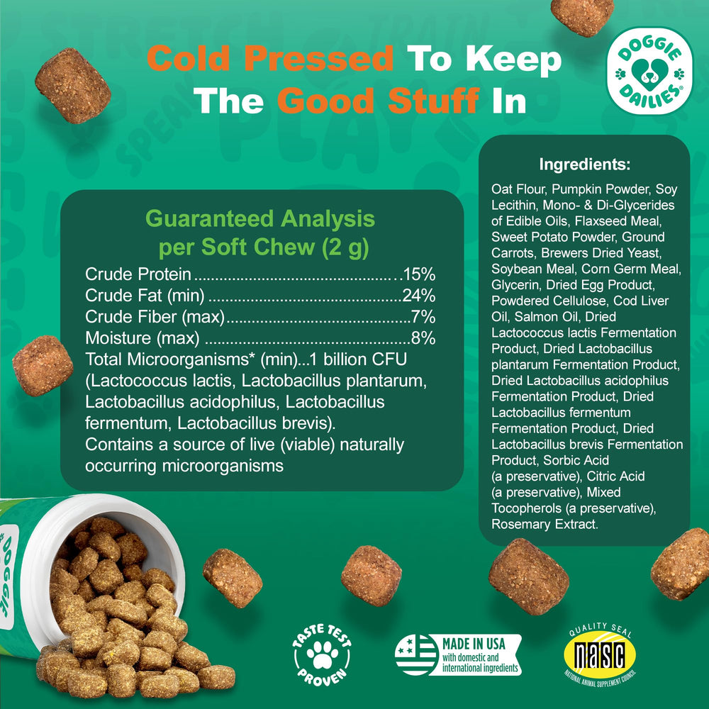 Doggie Dailies probiotics pumpkin chews taste-test shows dogs love the flavor