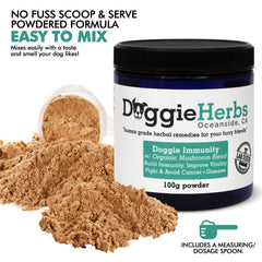 Doggie Herbs Organic Herbs Mushroom Complex showcases natural ingredients for holistic vitality