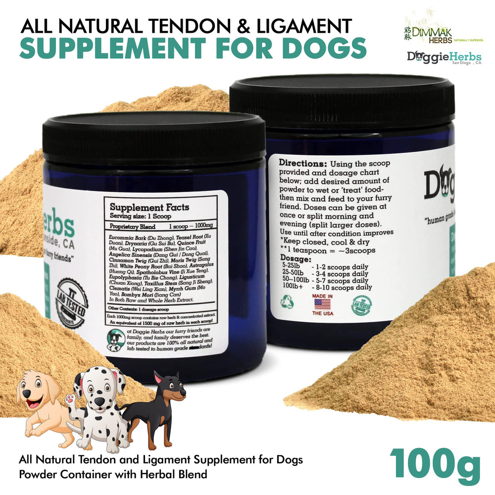 Doggie Herbs Teasel Root and Drynaria powder highlights tissue repair support.