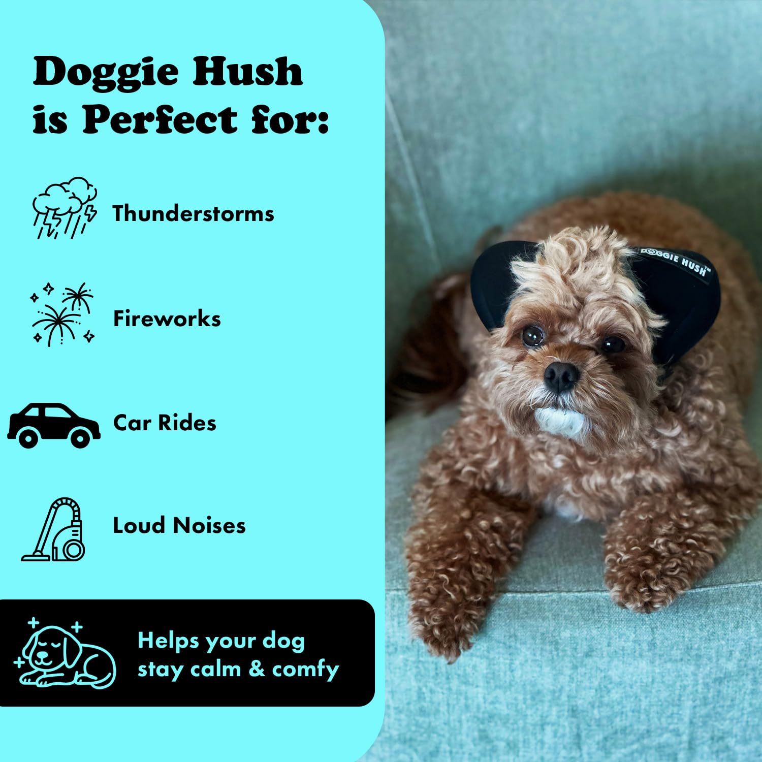 Doggie Hush waterproof material illustration for rainy or wet conditions
