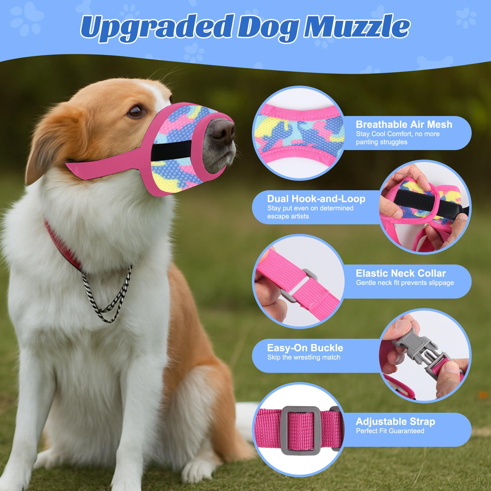 DoggieKit muzzle with adjustable snout strap for a secure fit.