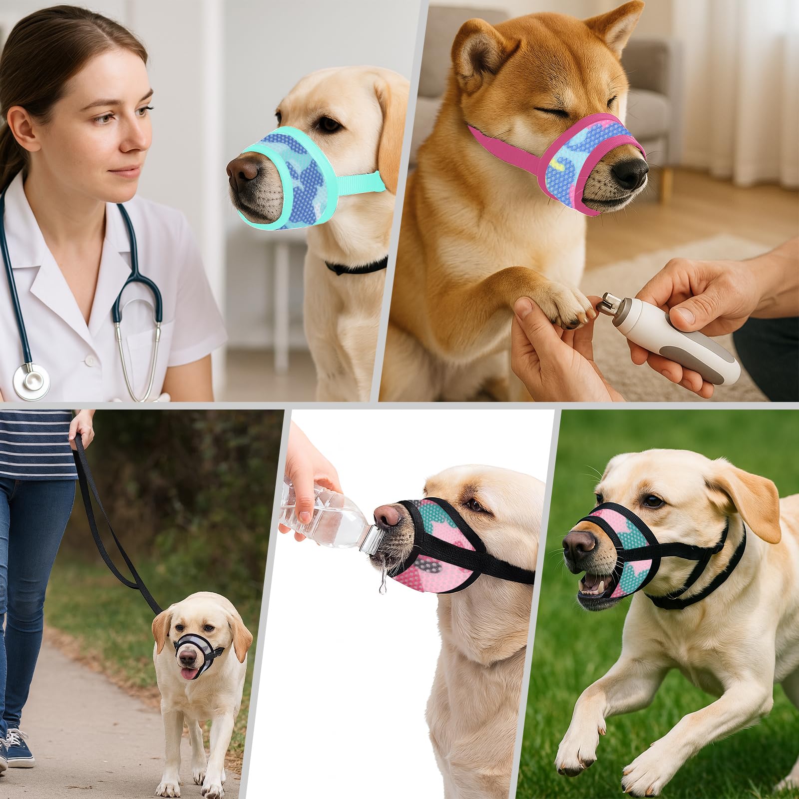 DoggieKit muzzle neck strap with quick-release for easy removal.