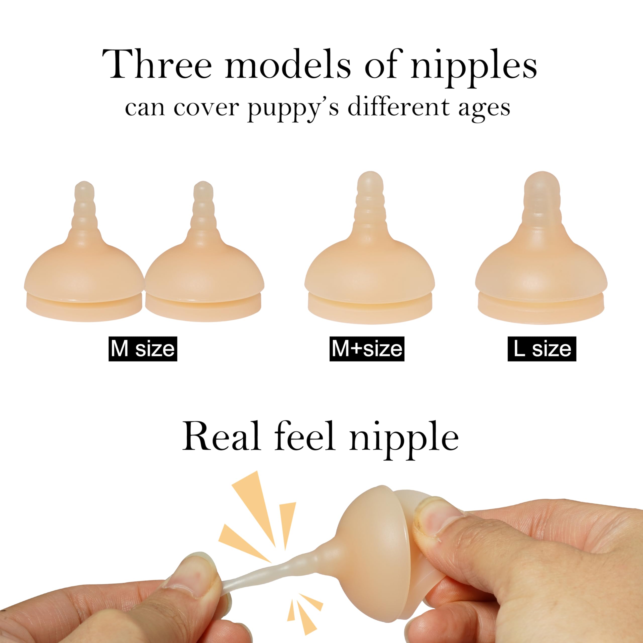 Doggiema silicone nipple set offers ages from birth to weaning for flexible feeding.