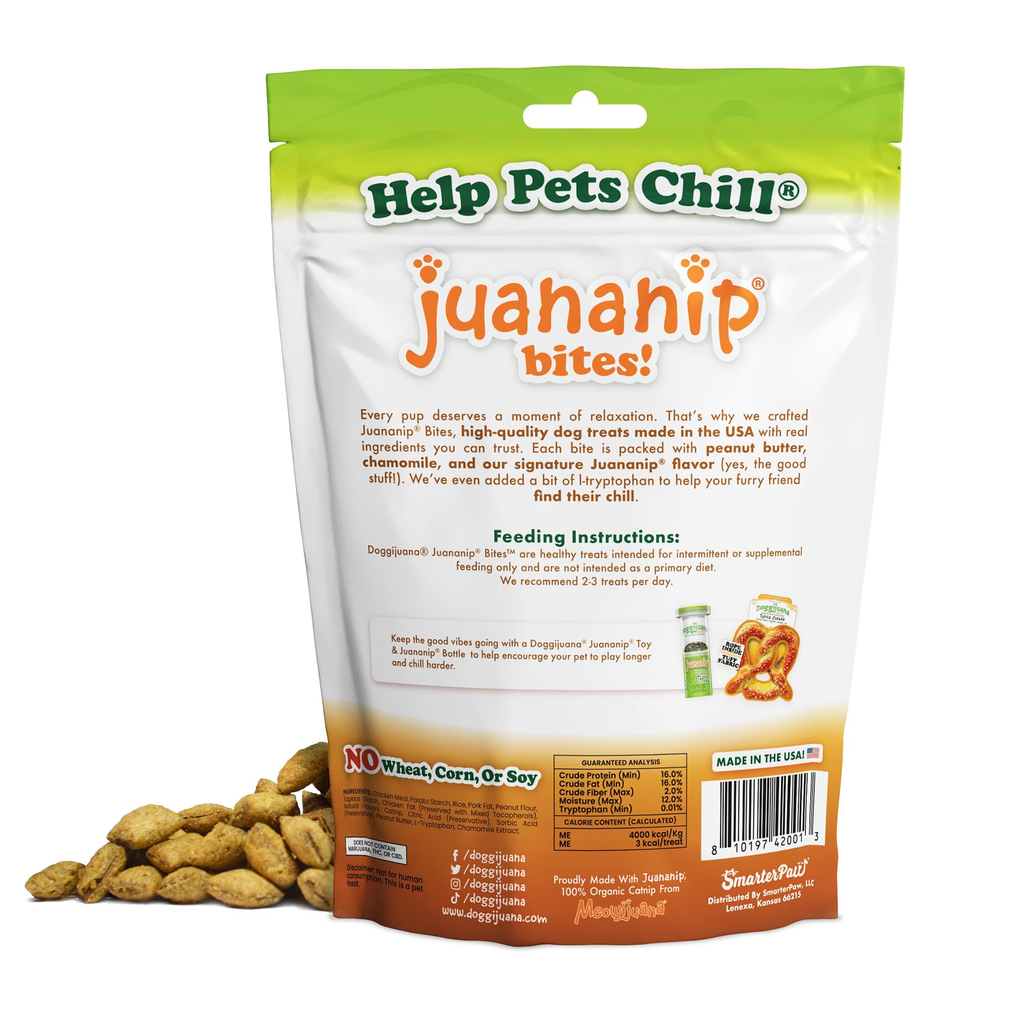 Doggijuana serving suggestion showing two to three treats