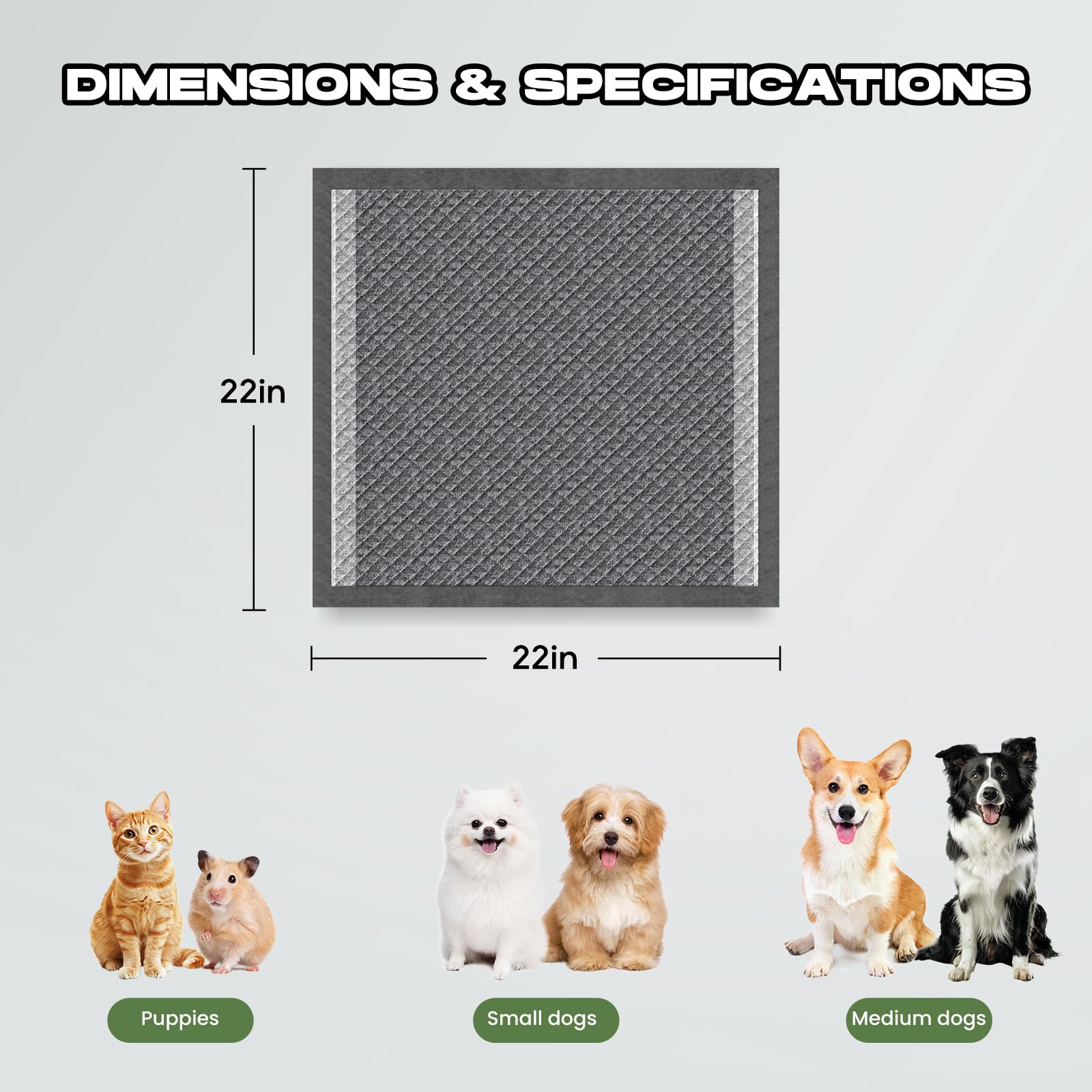 DOGGO DOUG 22x22 size pads suitable for puppies and cats.