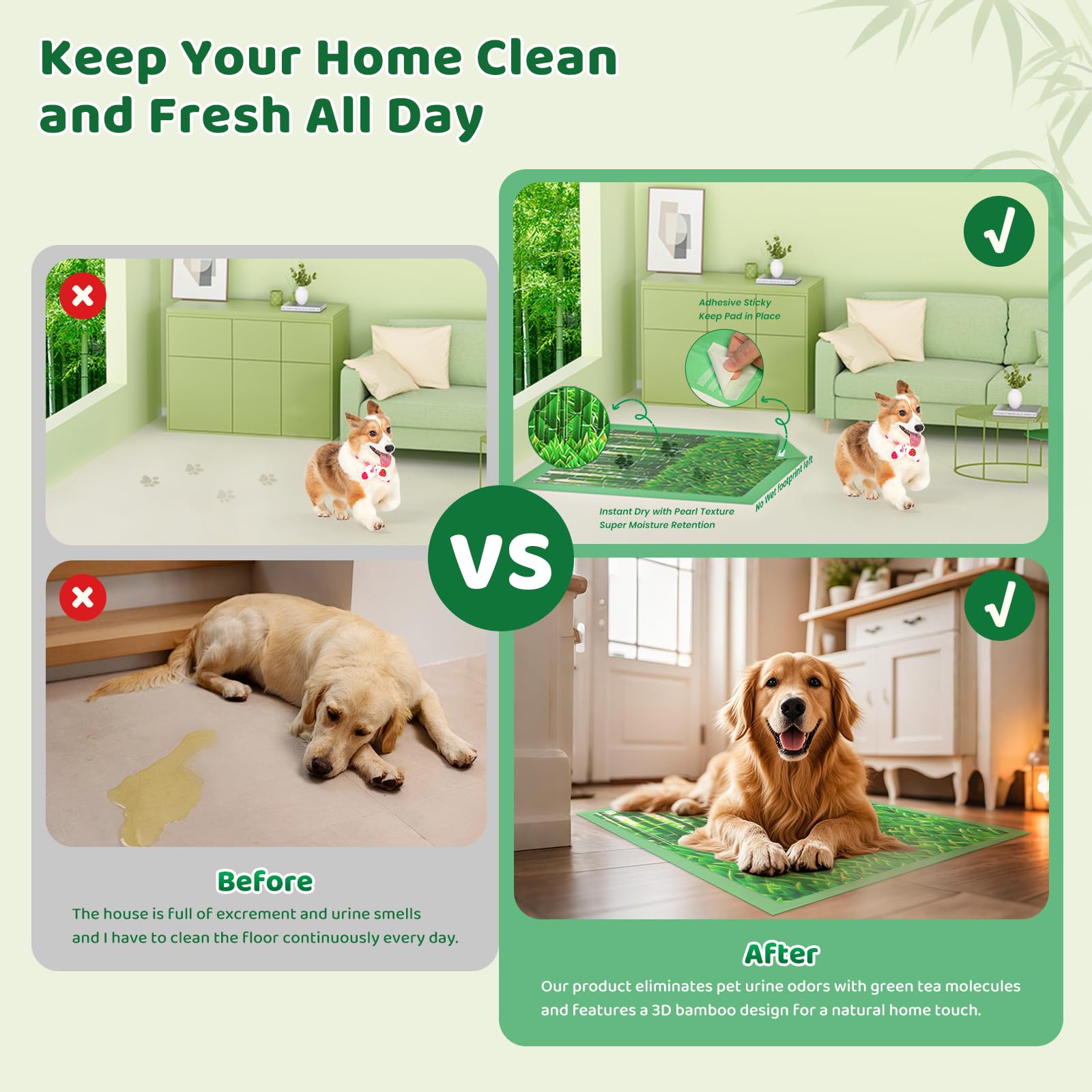 Doggo Doug Puppy Pads XL six-layer-absorbent image features quick gel formation.