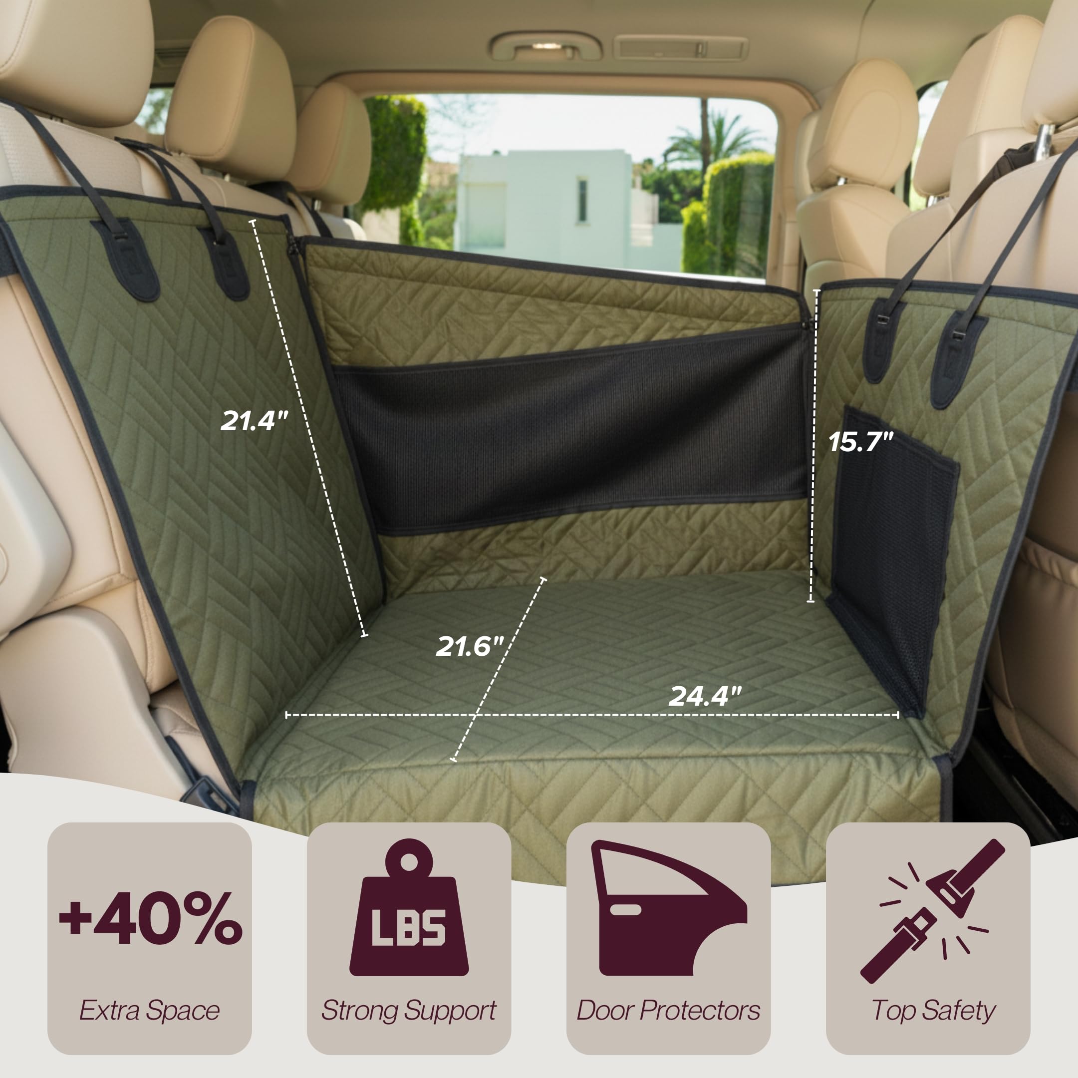 DOGGO Selection 600D Oxford waterproof fabric green durable protection against mud and spills.