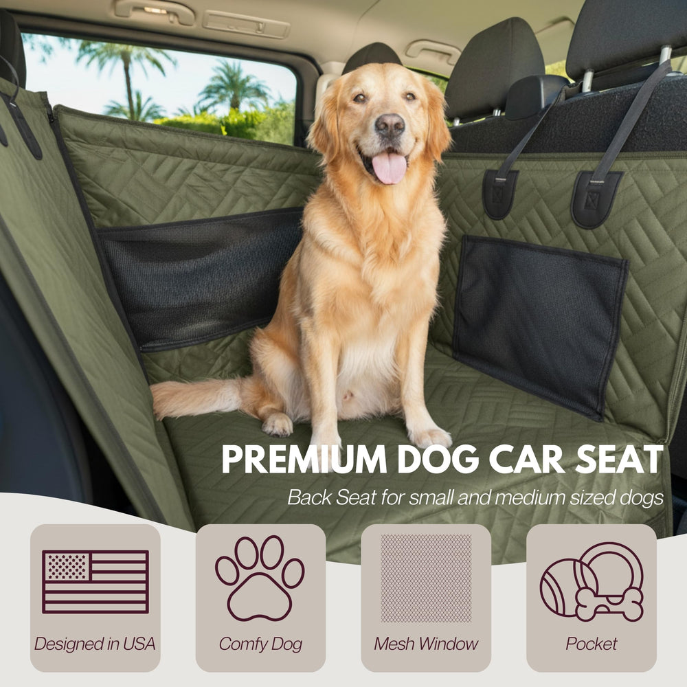 DOGGO Selection non-slip back-seat extender green prevents pet movement for smooth drives.