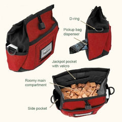 Doggone Good Rapid Rewards bag front and side pockets with waste bag dispenser.