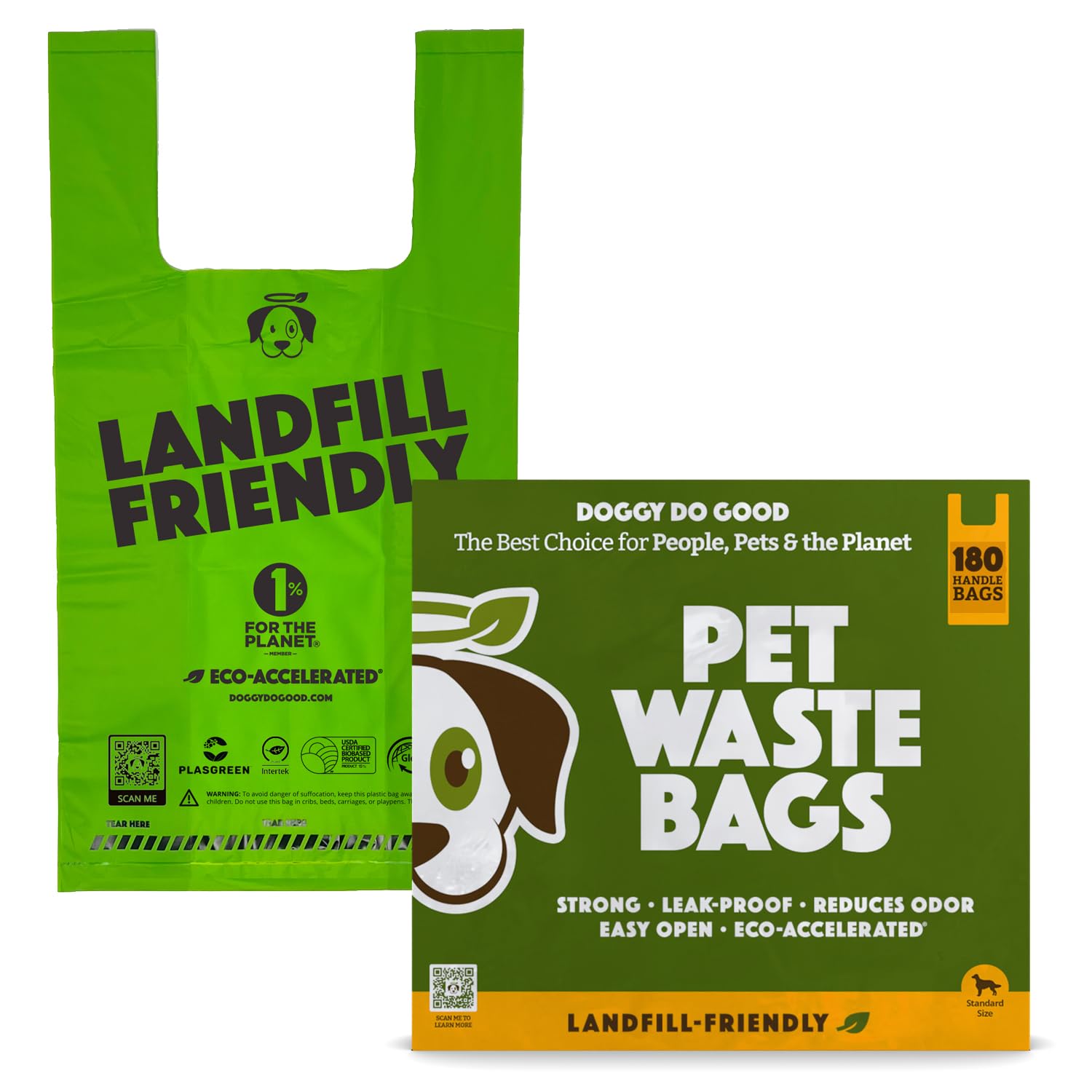 Doggy Do Good landfill-friendly poop bags packaging for quick grab-and-go cleanup
