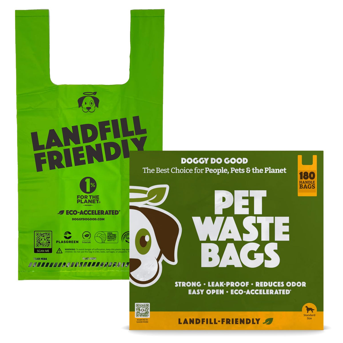 Doggy Do Good landfill-friendly poop bags packaging for quick grab-and-go cleanup