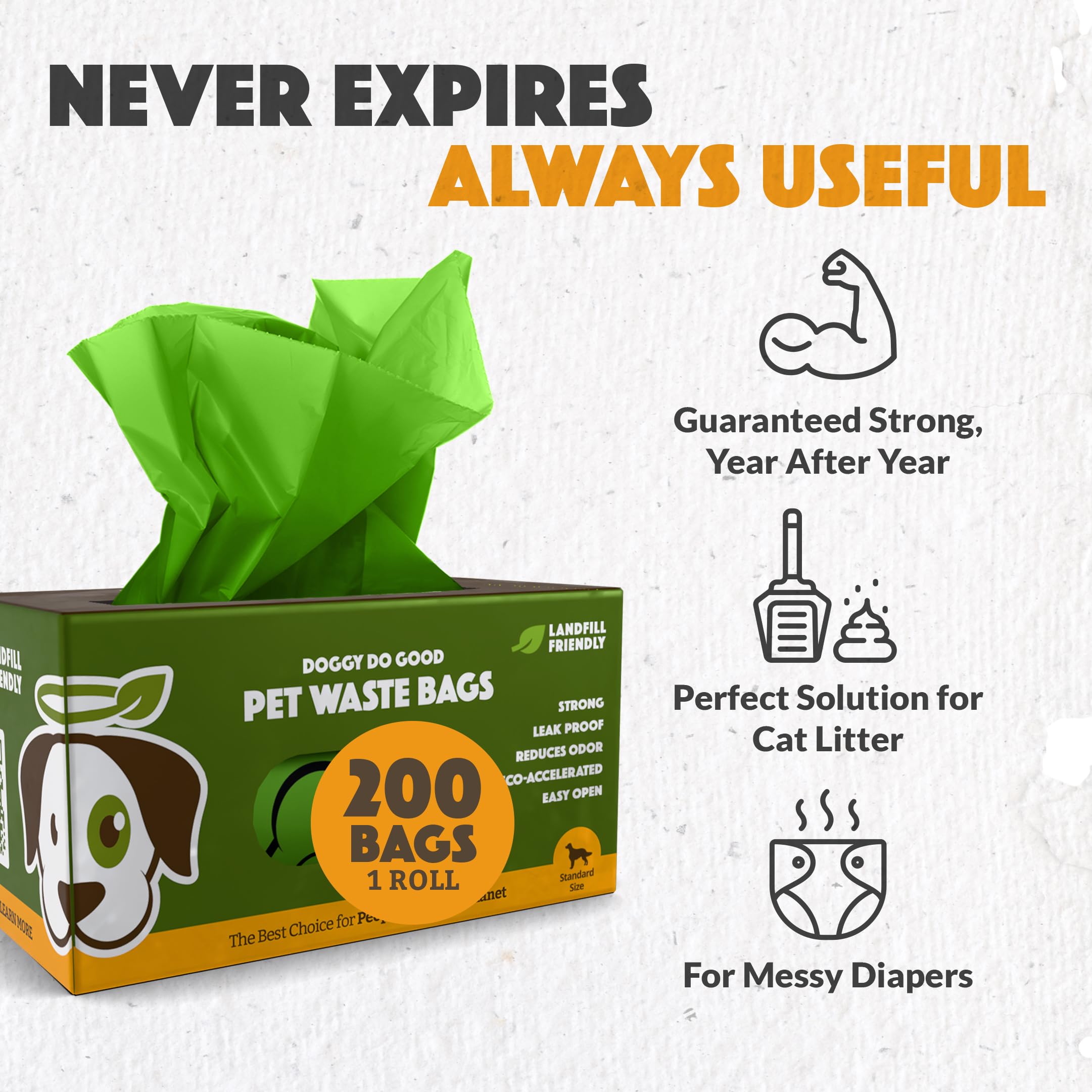 Doggy Do Good unscented poop bags reduce odor during cleanup.