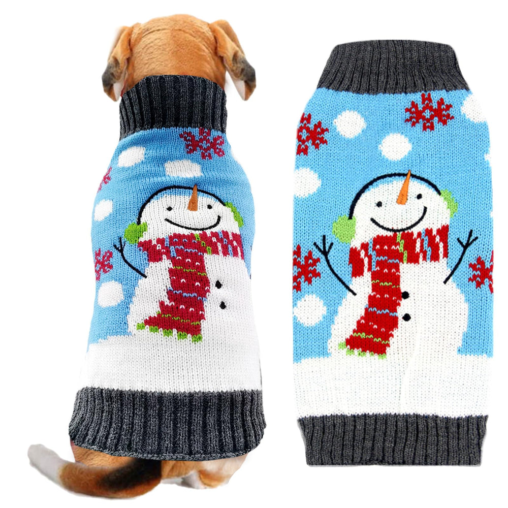 DOGGYZSTYLE blue snowman dog sweater for festive style and cozy winter wear.