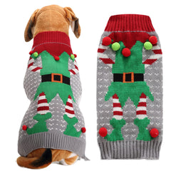 DOGGYZSTYLE Grey Elf sweater front view for pets boosts festive look and warmth.
