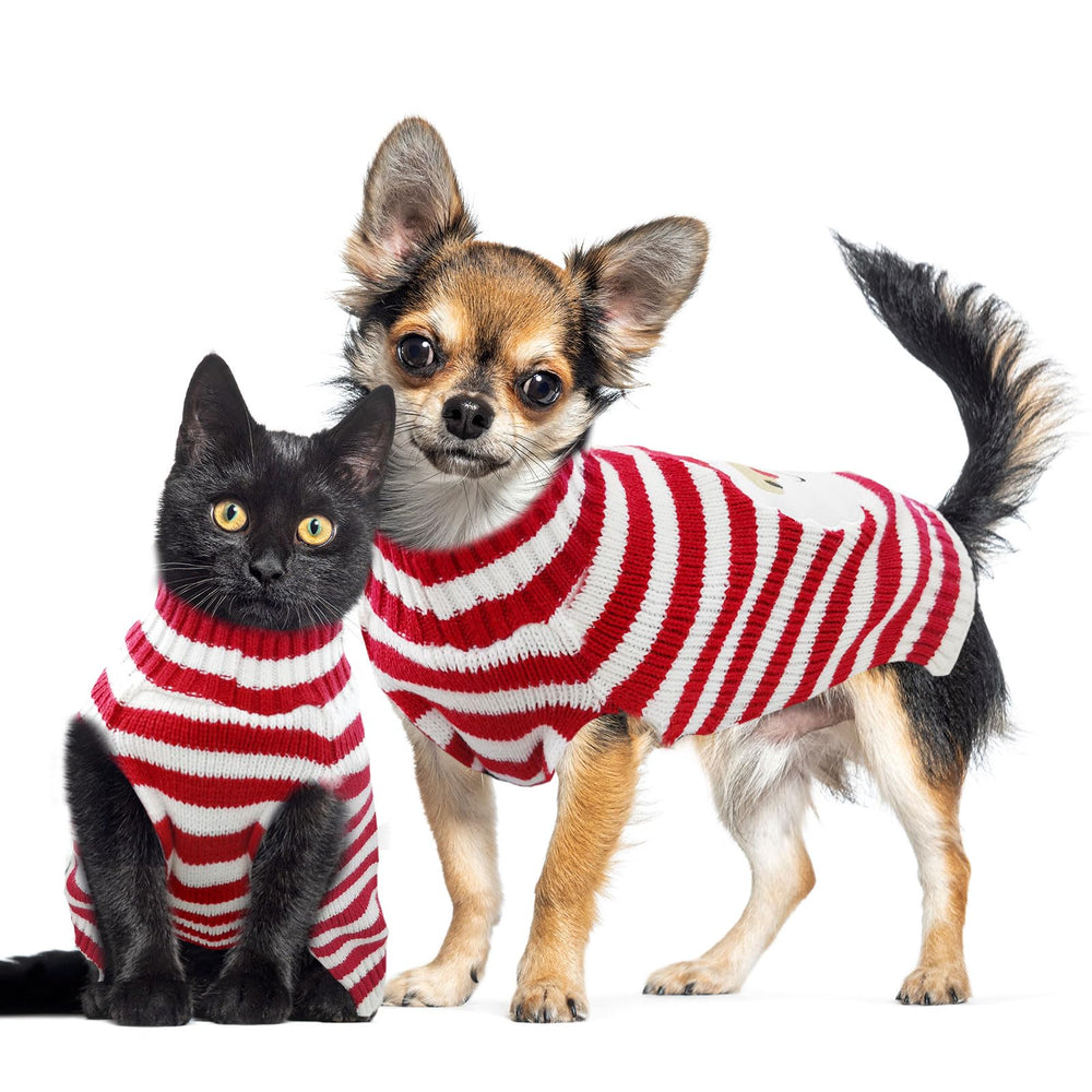 DOGGYZSTYLE red white stripe dog sweater emphasizes cozy warmth and seasonal style.