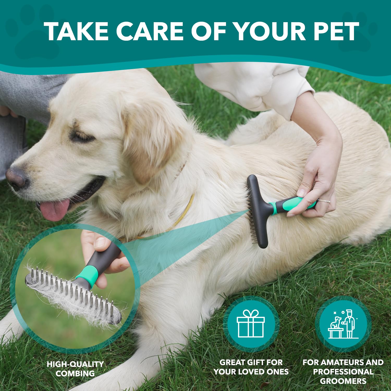 DOGI Deshedding Brush in green design for stylish home grooming.