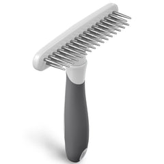 DOGI dog rake deshedding brush front view with dual rows of pins for gentle grooming