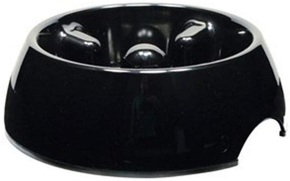 Dogit Go Slow bowl side view in black reduces fast gulping during meals