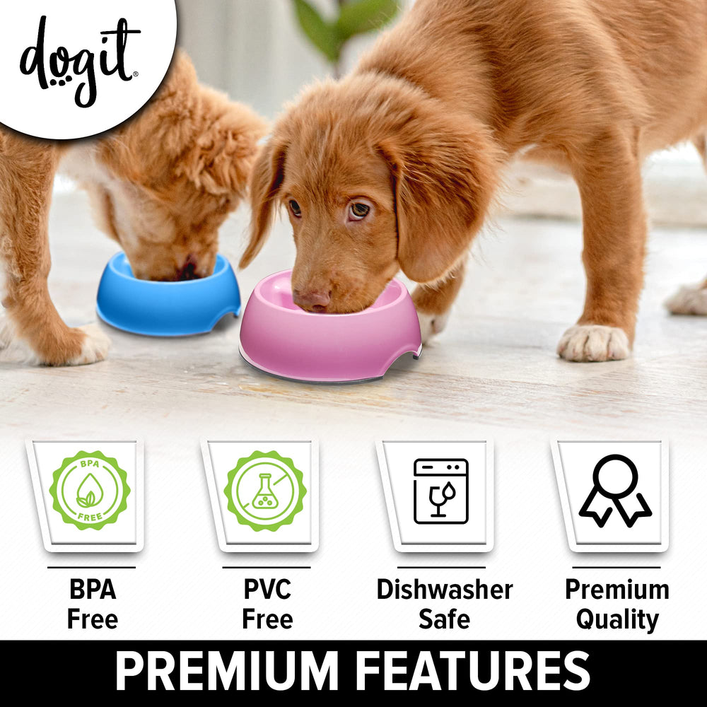 Dogit Go Slow Dish pink dishwasher-safe design for quick cleaning after meals.