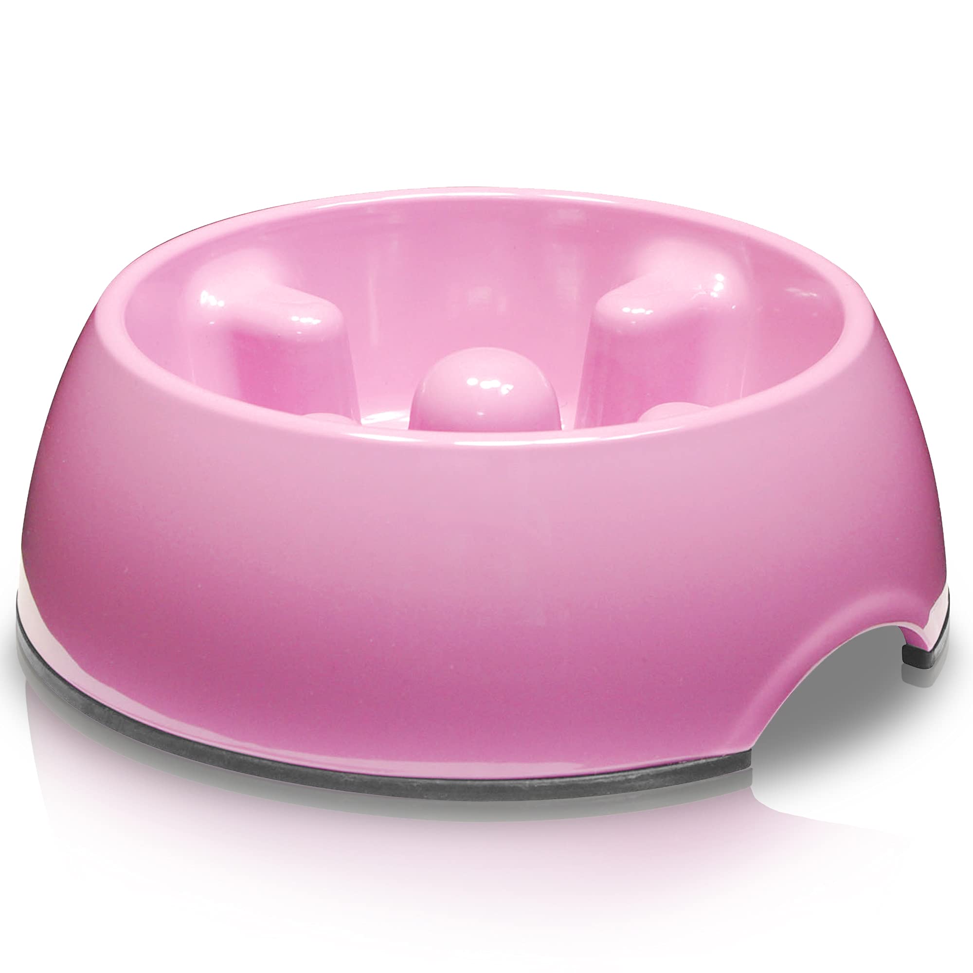 Dogit Go Slow Dish pink front view shows compact slow-feeder design for calmer meals.