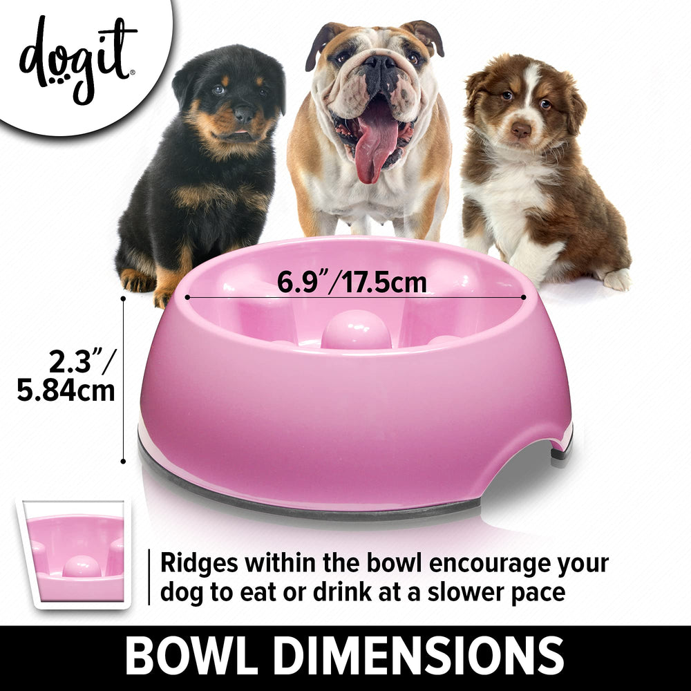 Dogit Go Slow Dish pink non-slip base keeps the bowl steady during meals.
