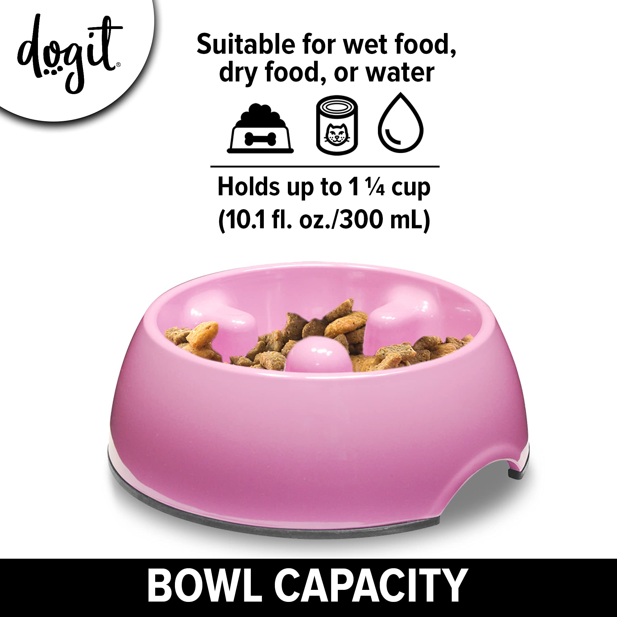 Dogit Go Slow Dish pink ridges closeup highlights pacing features.