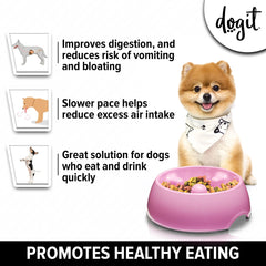 Dogit Go Slow Dish pink top view highlights interior ridges for slower eating.