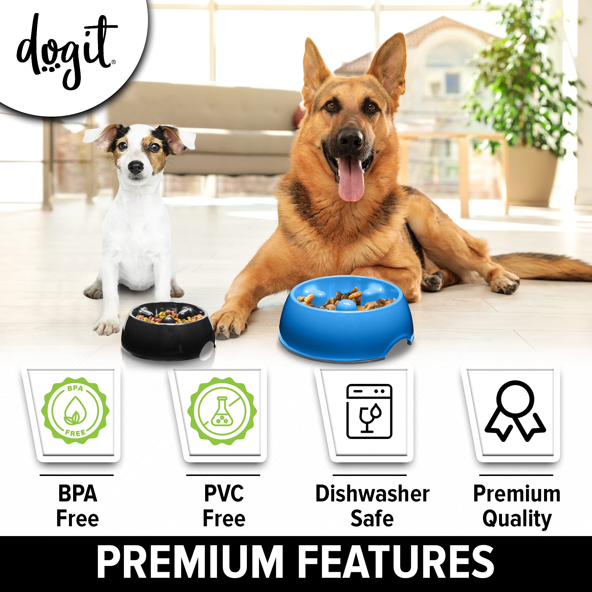 Dogit slow feeder bowl blue large closeup material reveals sturdy finish.
