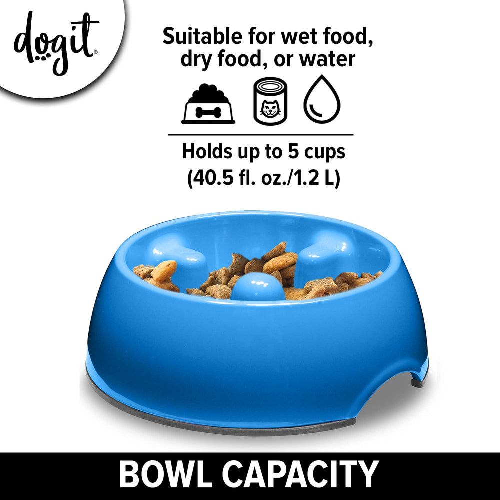 Dogit slow feeder bowl blue large kibble demo illustrating slow eating benefits.