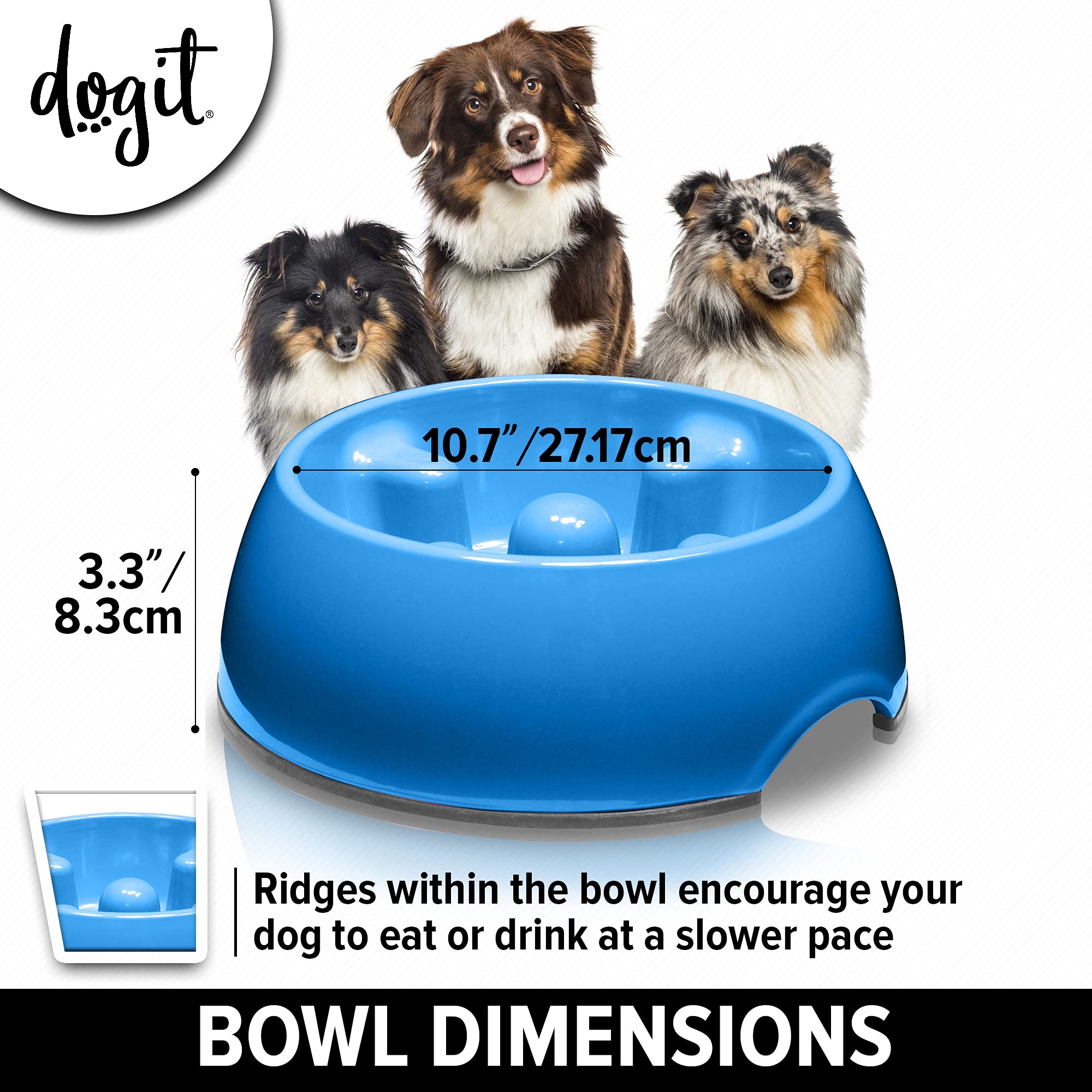 Dogit slow feeder bowl blue large side profile displays durable construction.