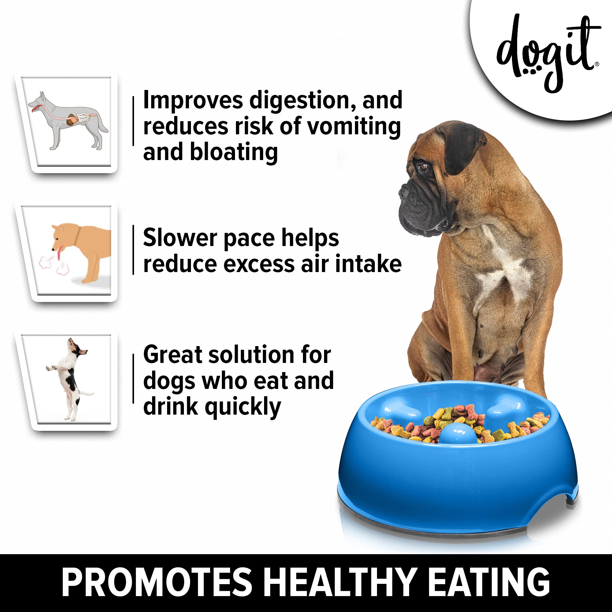 Dogit slow feeder bowl blue large top view highlights open bowl for meals.