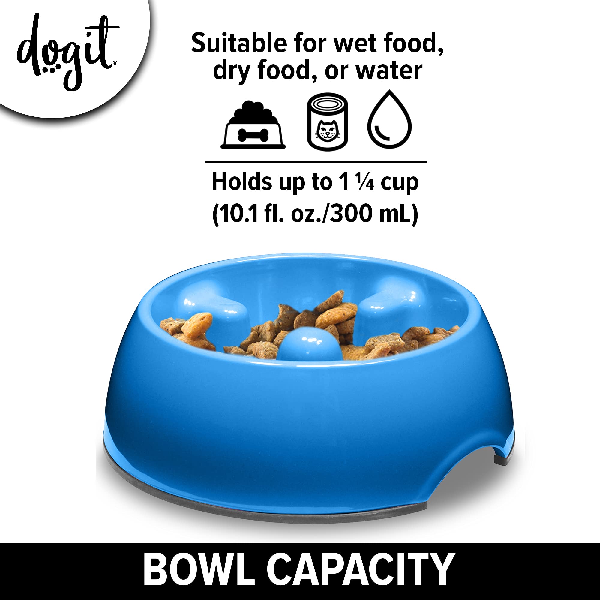 Dogit slow-feeder shown with dry food for paced meals