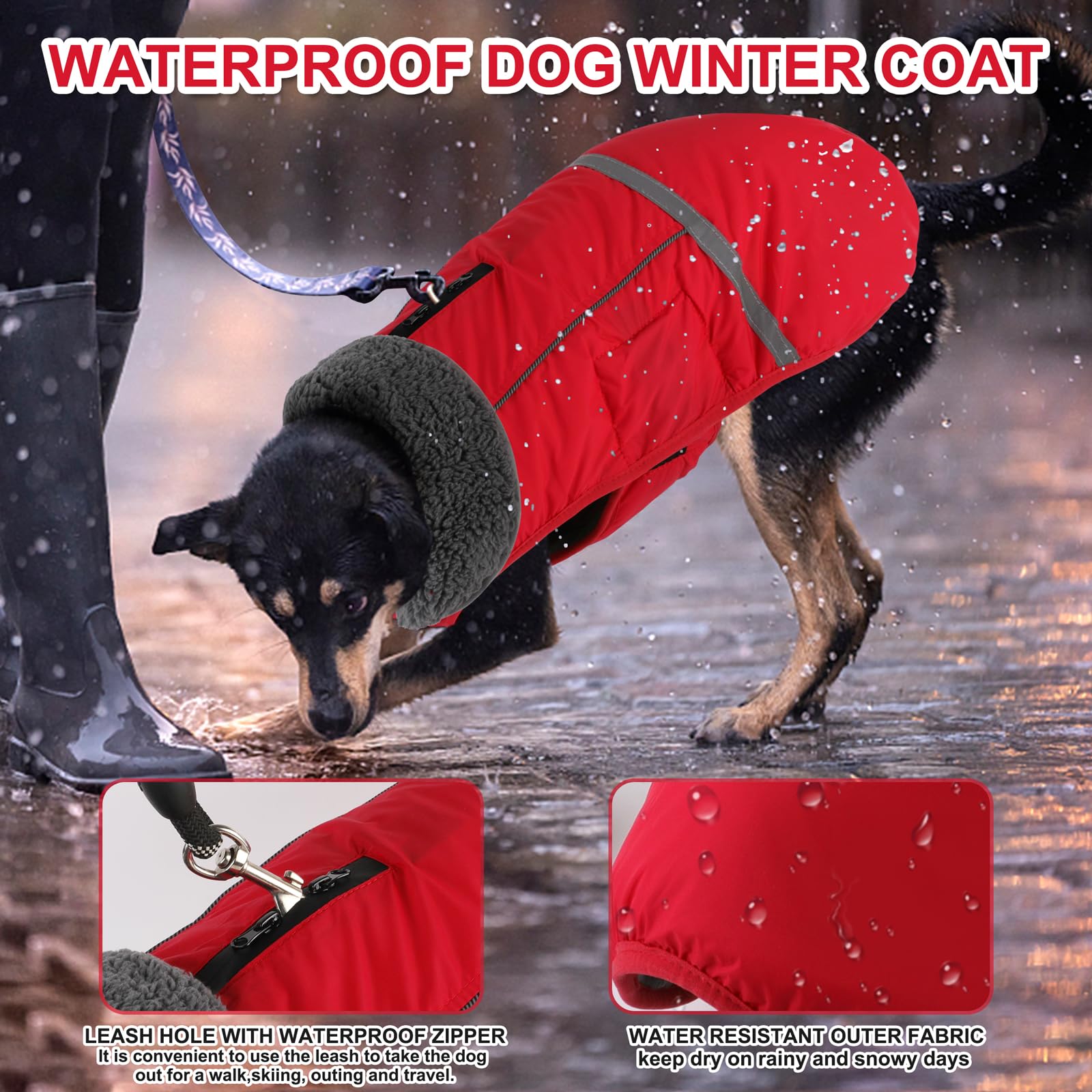 Doglay dog coat showing reflective stripes for night safety.