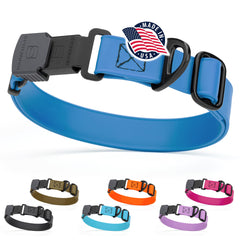 Dogline Biothane waterproof blue collar with Herm Sprenger buckle for secure all-weather walks