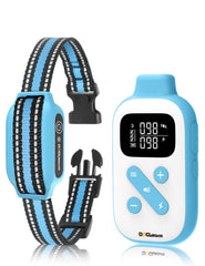 DOGLinsen 2-in-1 bark collar blue on dog for outdoor training.
