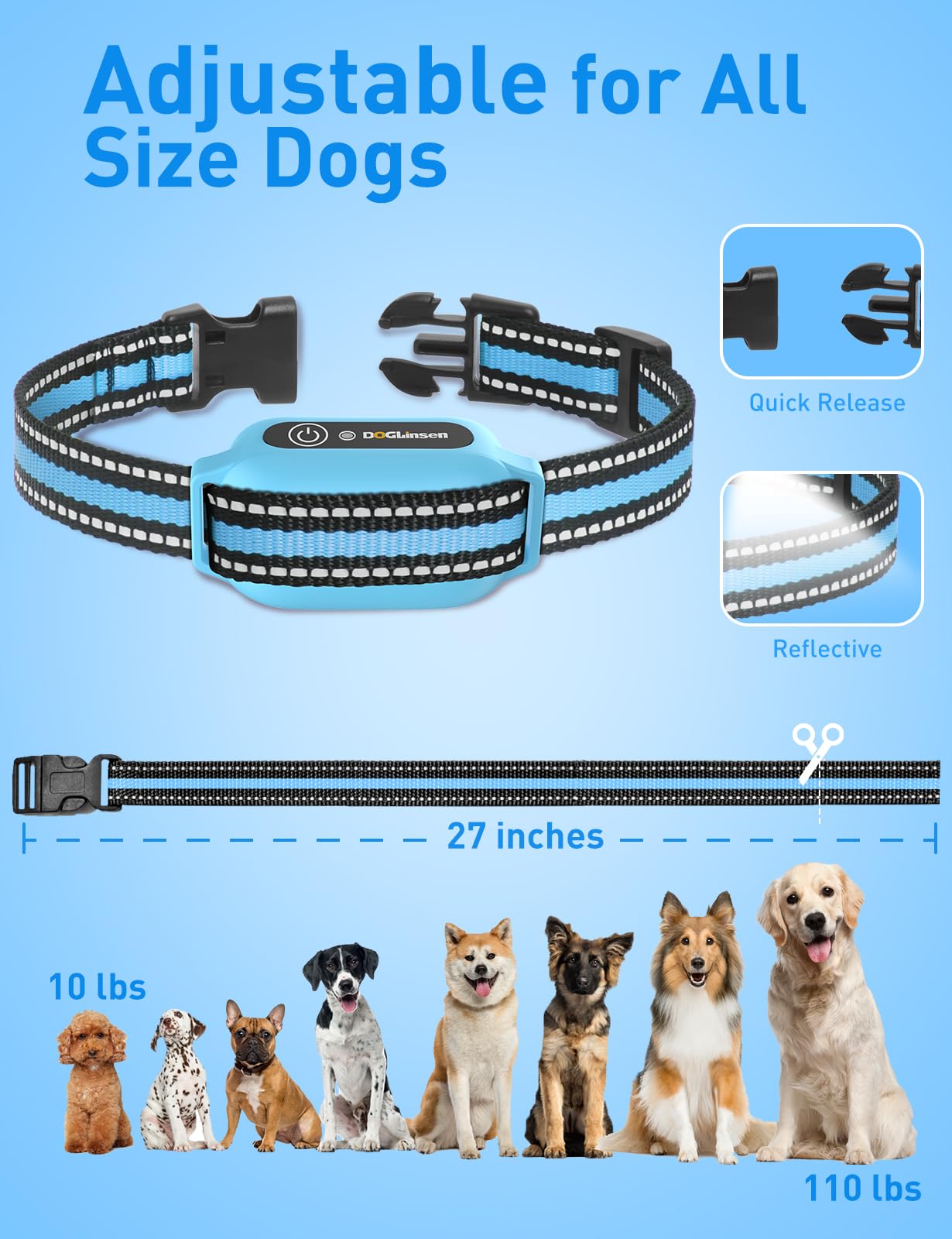 DOGLinsen IP67 waterproof collar withstands rain and mud.