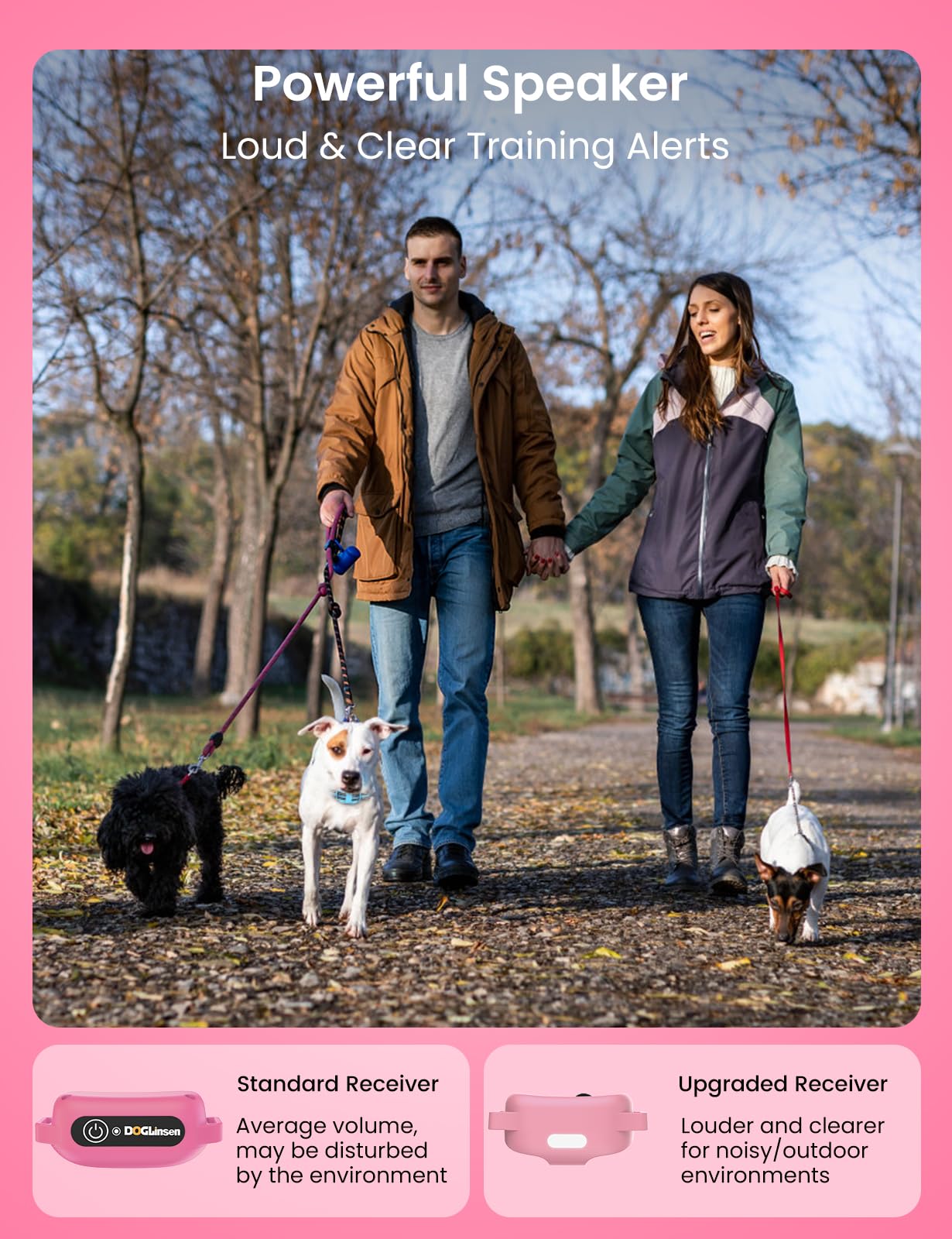 DOGLinsen IPX7 rating protects against water and splashes during walks.