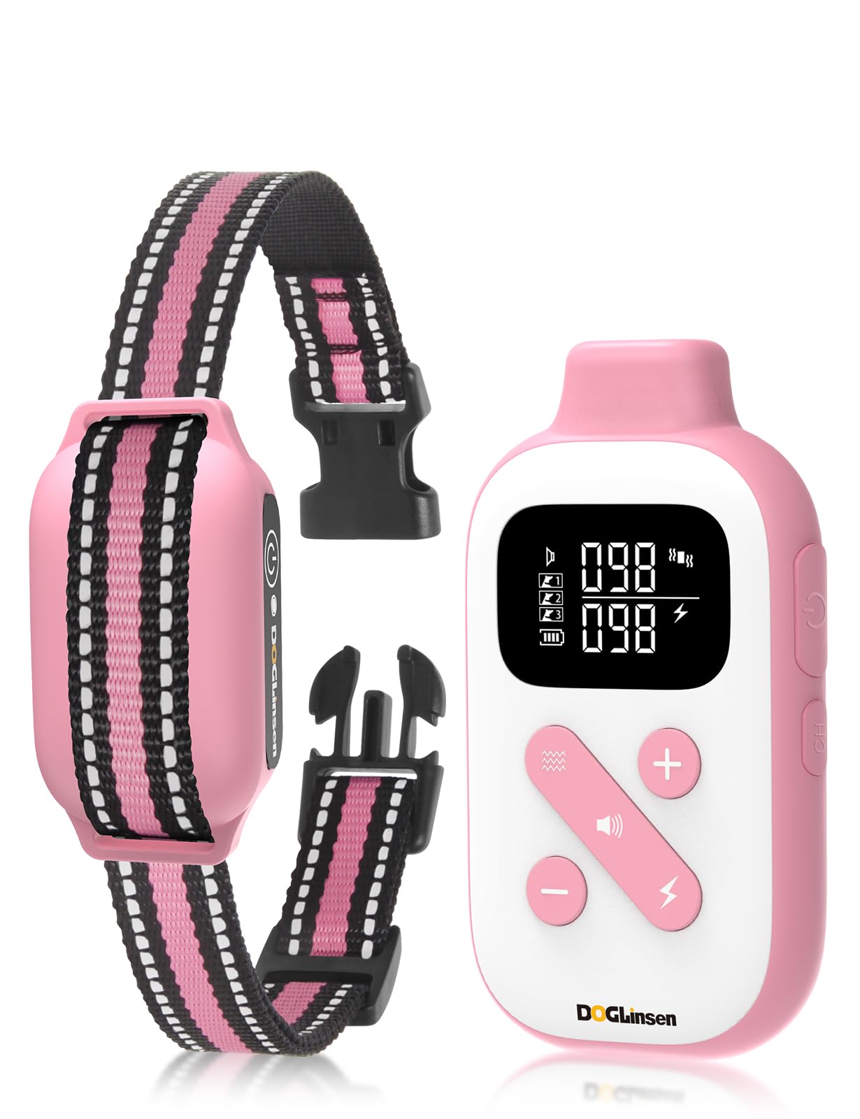 DOGLinsen pink bark collar on dog for calmer walks